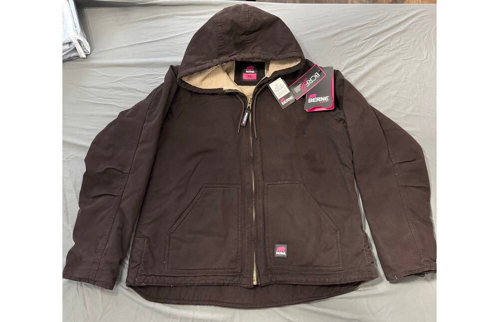 Brown Berne Soft stone Hooded Coat Sherpa Lined Duck Jacket XL 18/20 BCRF New